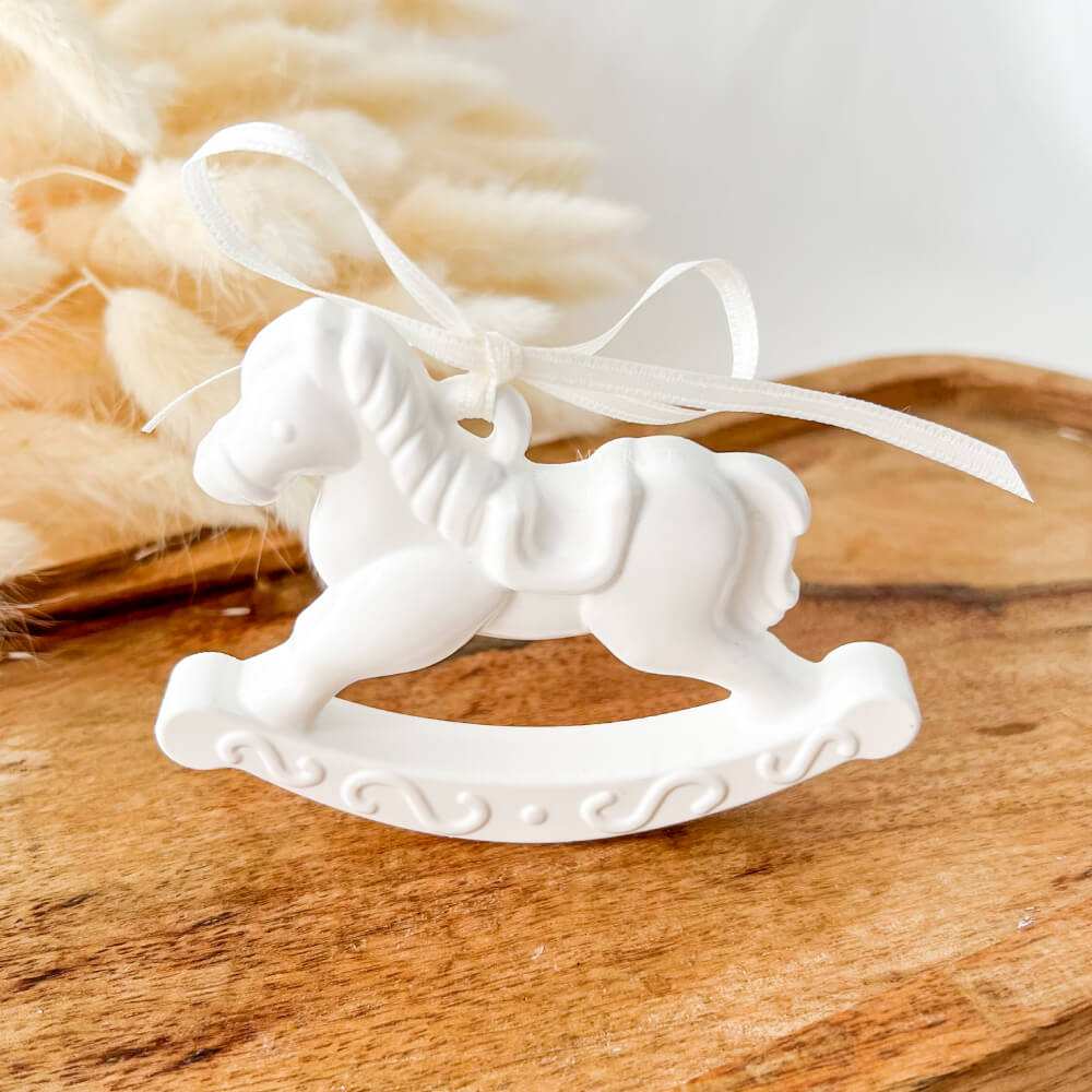 Mărturii botez - Ornament ceramic model căluț balansoar, realizat manual