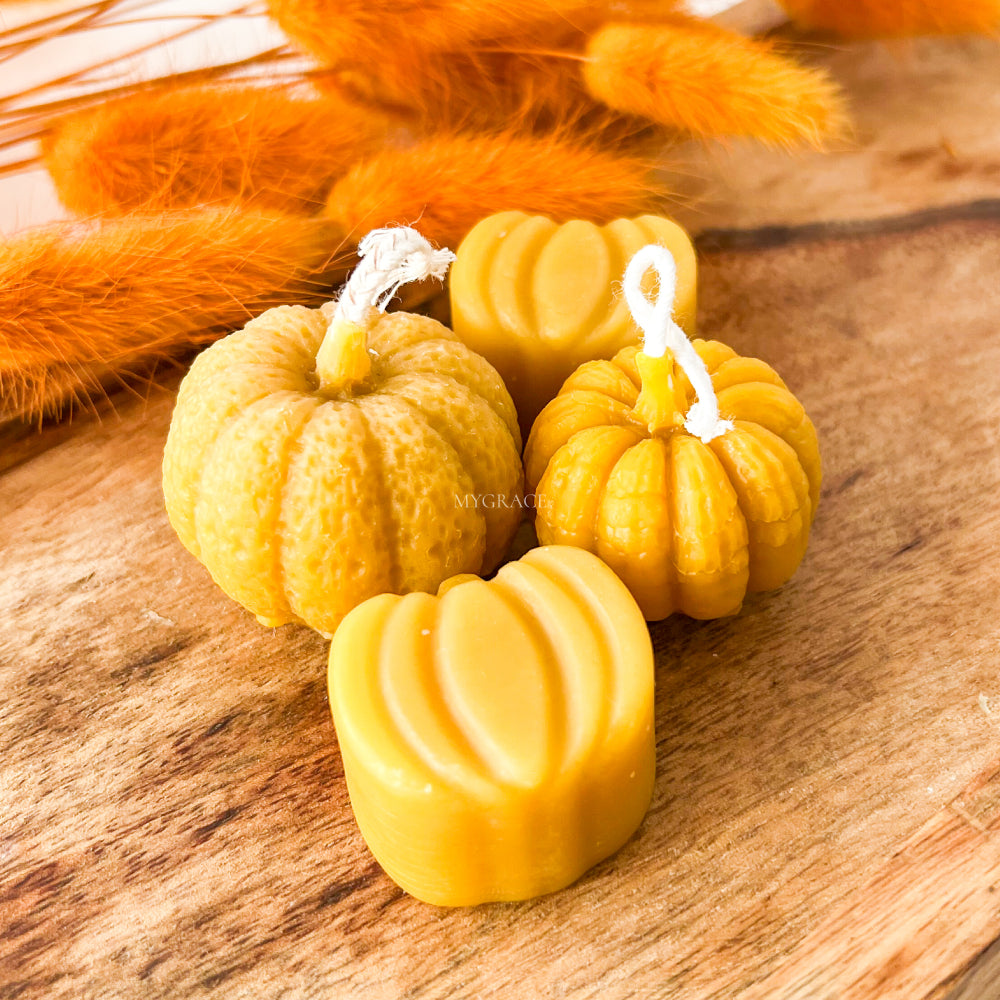 Beeswax Candles and Decorative Figurines, 100% Pure Beeswax – Pumpkin Design, Set of 4