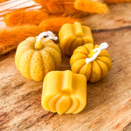 Beeswax Candles and Decorative Figurines, 100% Pure Beeswax – Pumpkin Design, Set of 4