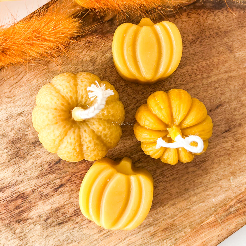Beeswax Candles and Decorative Figurines, 100% Pure Beeswax – Pumpkin Design, Set of 4