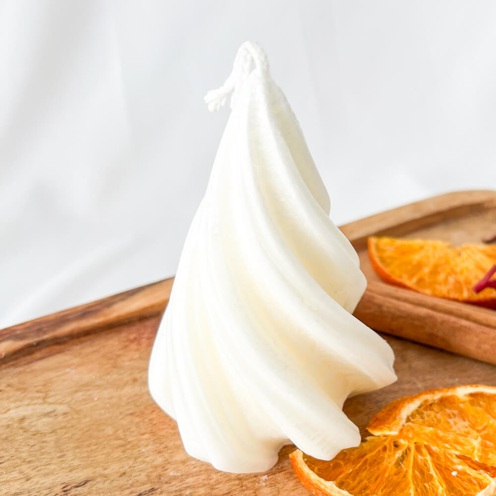 Christmas Candle, Scented, Natural Wax, White Christmas Tree, Wavy Design, Limited Edition