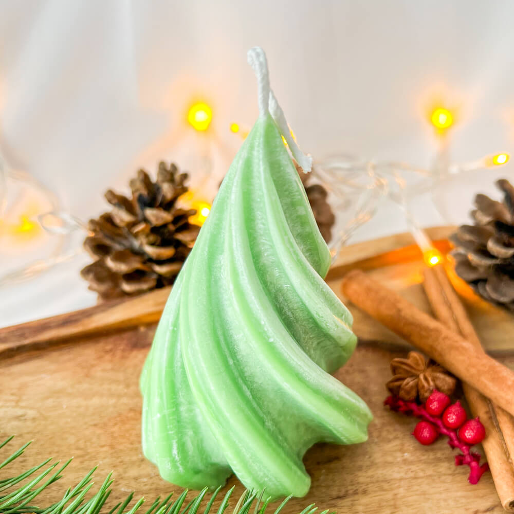 Christmas Candle, Scented, Natural Wax, Green Christmas Tree with Wavy Design, Limited Edition Christmas