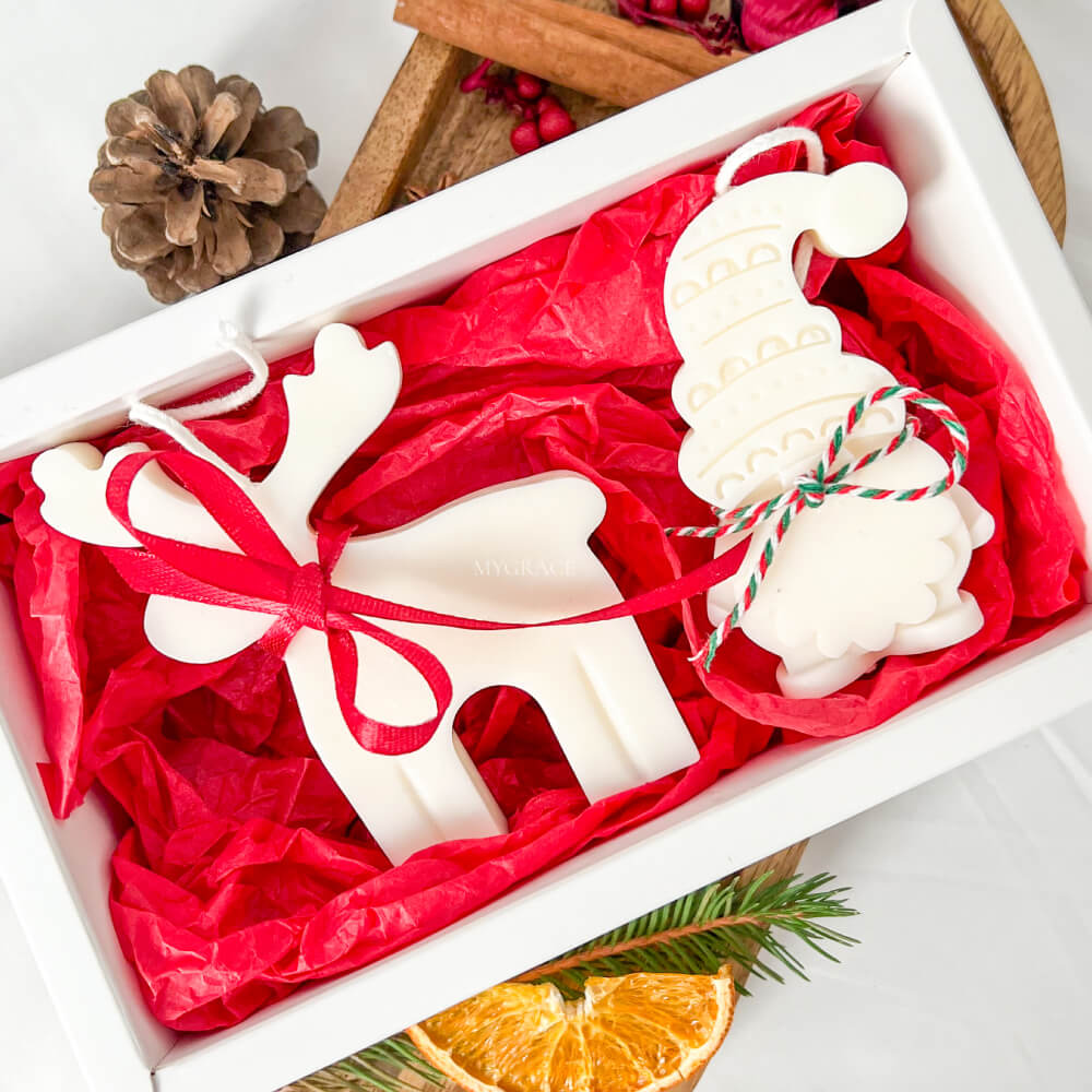 Cadou de Crăciun/Cadou Secret Santa - set lumânări parfumate ceară vegetală (ren, pitic)
