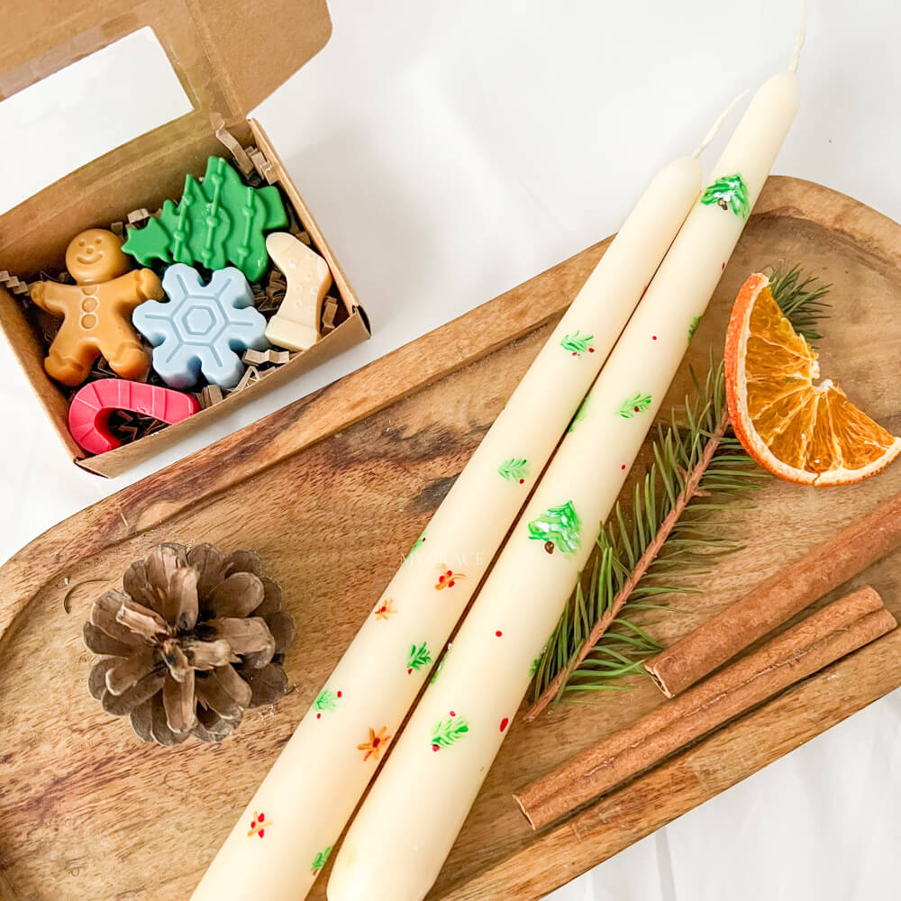 Christmas Candle, Hand-Painted, Plant-Based Wax, Limited Edition Christmas (Set of 2)