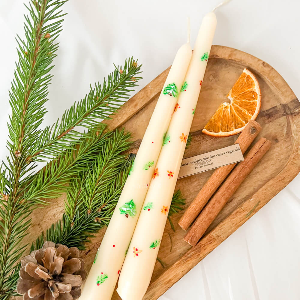 Christmas Candle, Hand-Painted, Plant-Based Wax, Limited Edition Christmas (Set of 2)