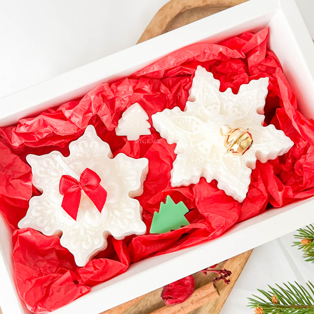 Christmas Gift / Secret Santa – Scented Vegetable Wax Candle Set, Snowflake Design