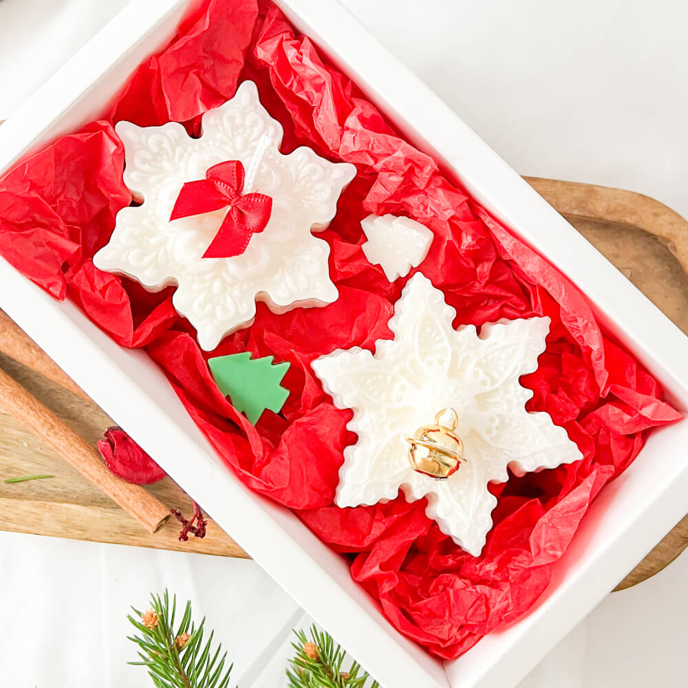 Christmas Gift / Secret Santa – Scented Vegetable Wax Candle Set, Snowflake Design