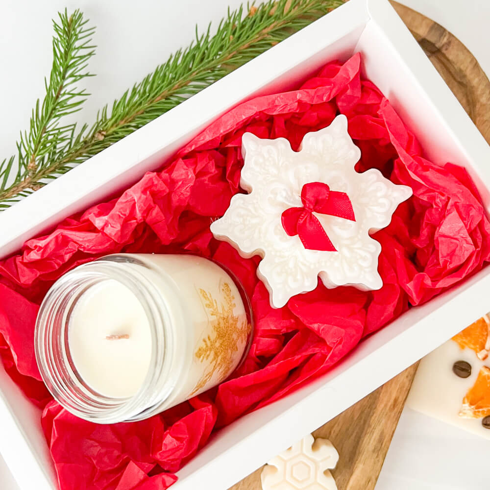 Christmas Gift / Secret Santa – Scented Vegetable Wax Candle Set, Snowflake & Jar Design