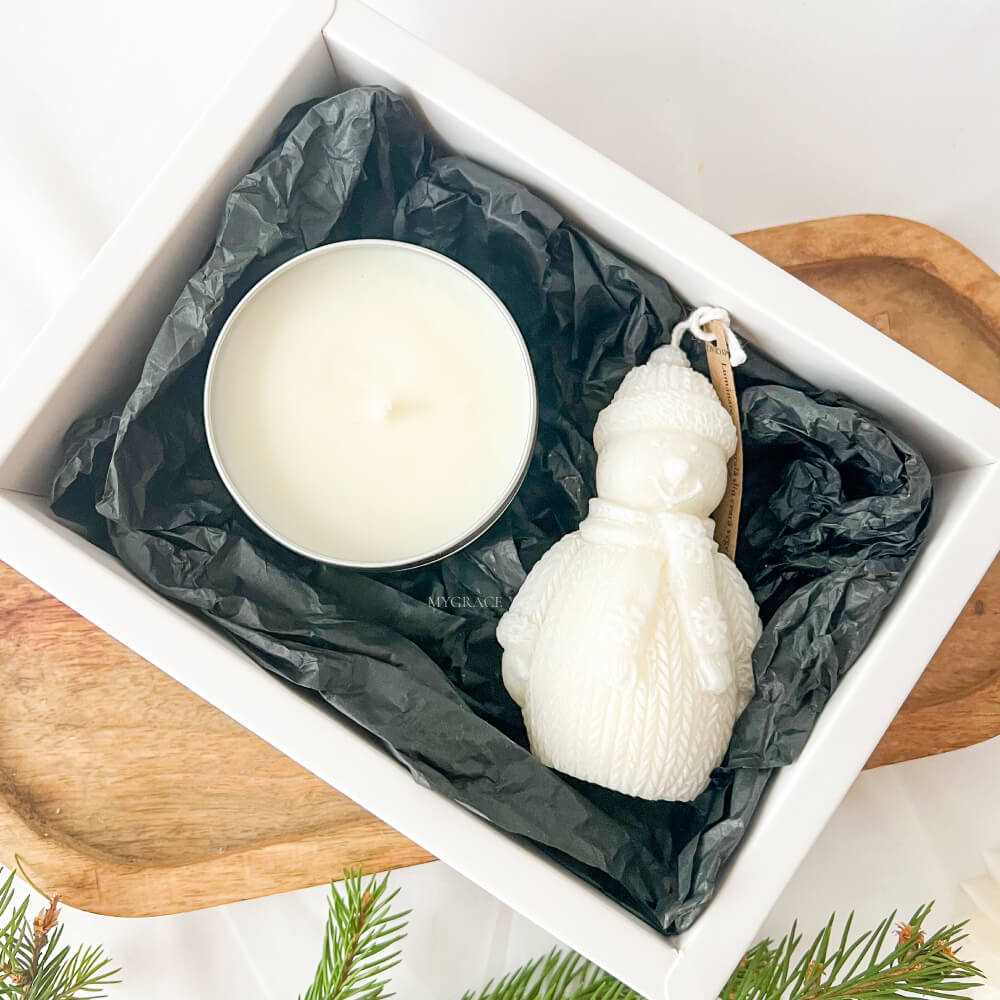 Men’s Christmas Gift – Scented Soy Wax Candle Set, Snowman Design