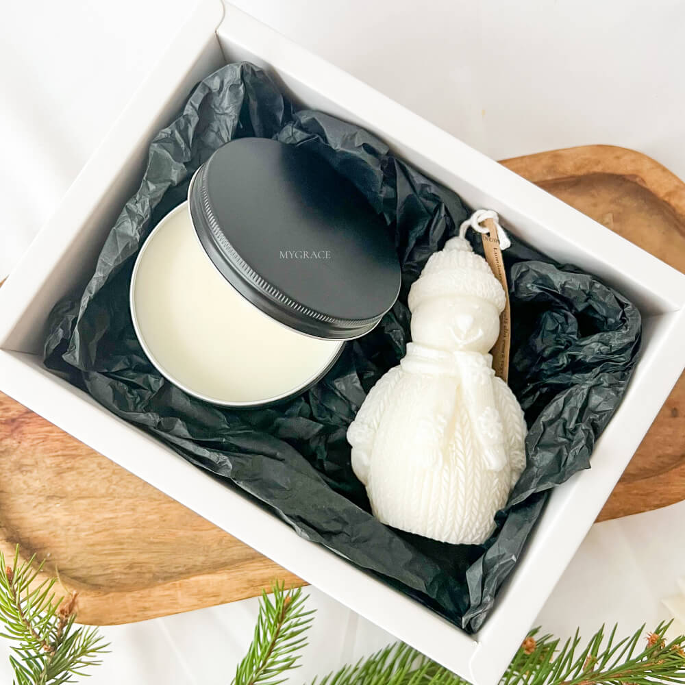 Men’s Christmas Gift – Scented Soy Wax Candle Set, Snowman Design