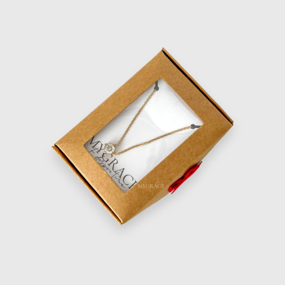 Cutie cadou cu fereastră și fundiță, kraft, carton, 8.5x6x3 cm