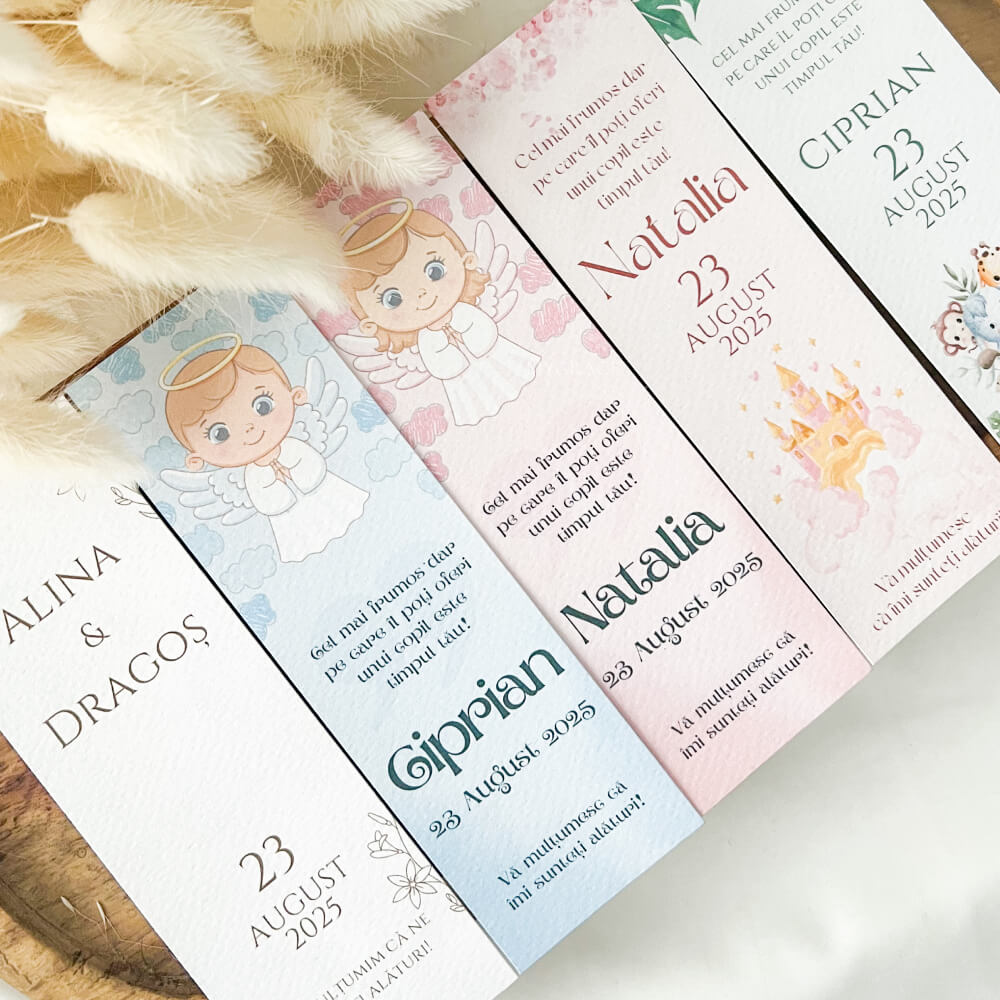 Mărturii botez/nuntă - Semn de carte, diverse modele, carton caligrafic texturat