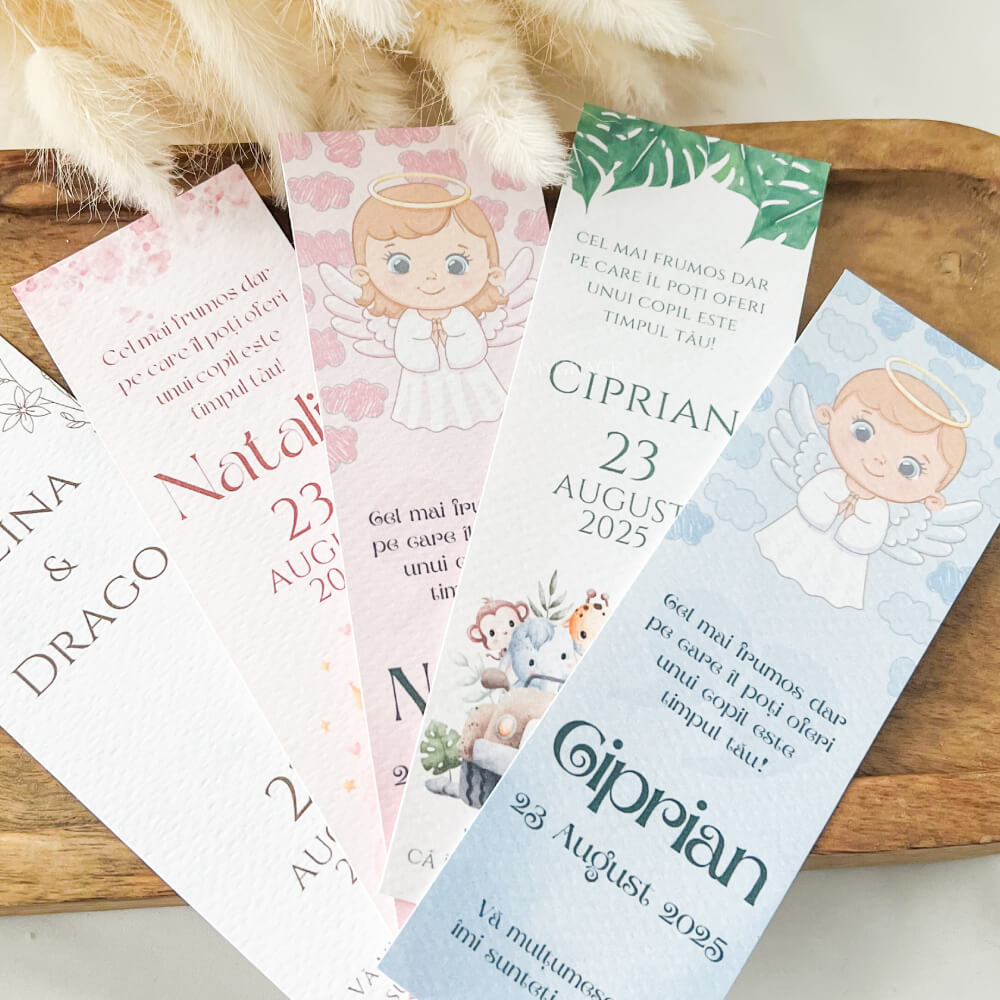 Mărturii botez/nuntă - Semn de carte, diverse modele, carton caligrafic texturat