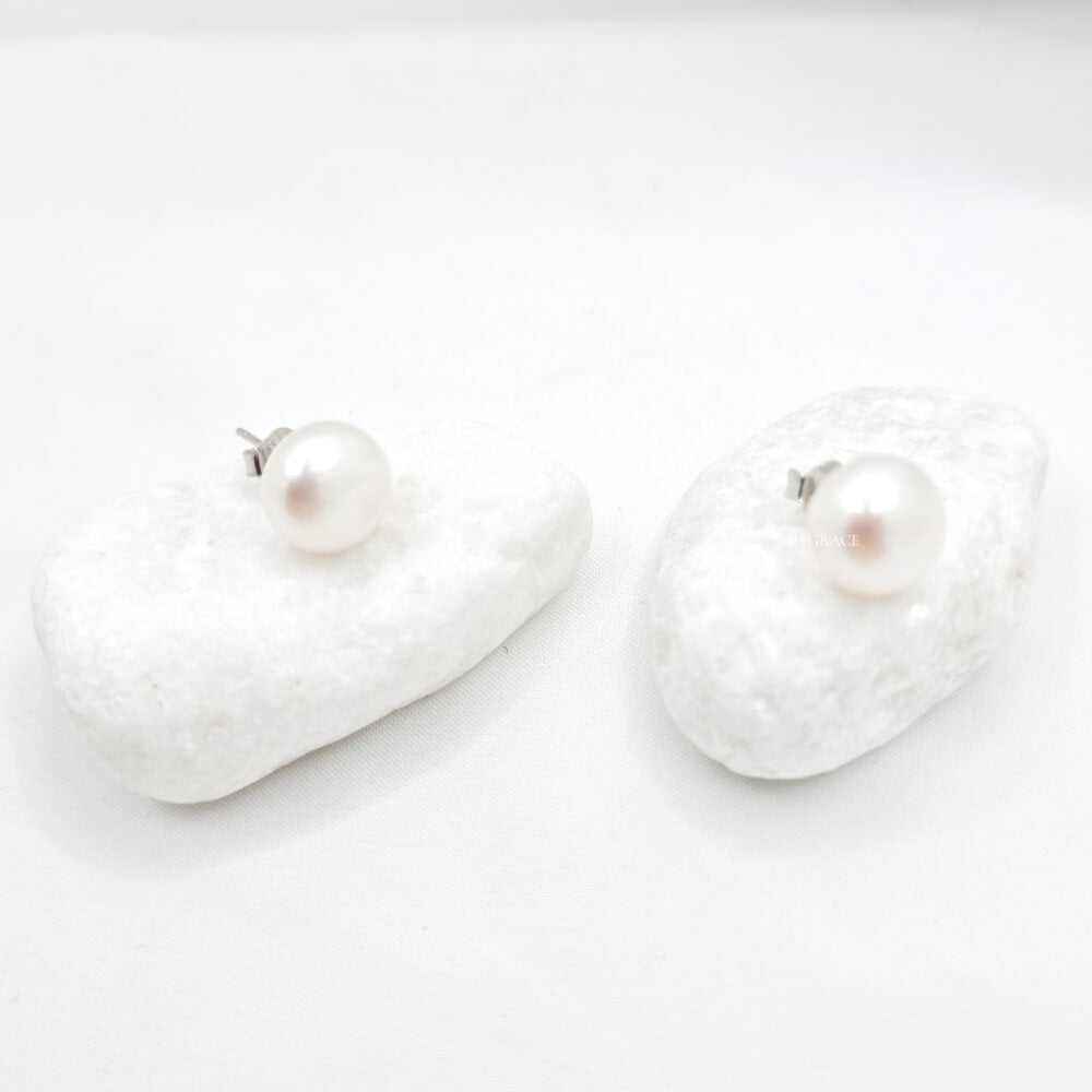 Cercei argint ”Be pure”, albi, argint 925 și perle naturale 9-9,5 mm, MYGRACE