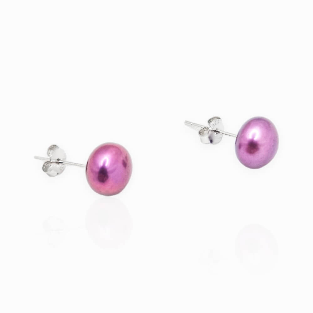 Silver Earrings “Be Pure”, Purple, 925 Sterling Silver and Natural Pearls 8–9 mm, MYGRACE
