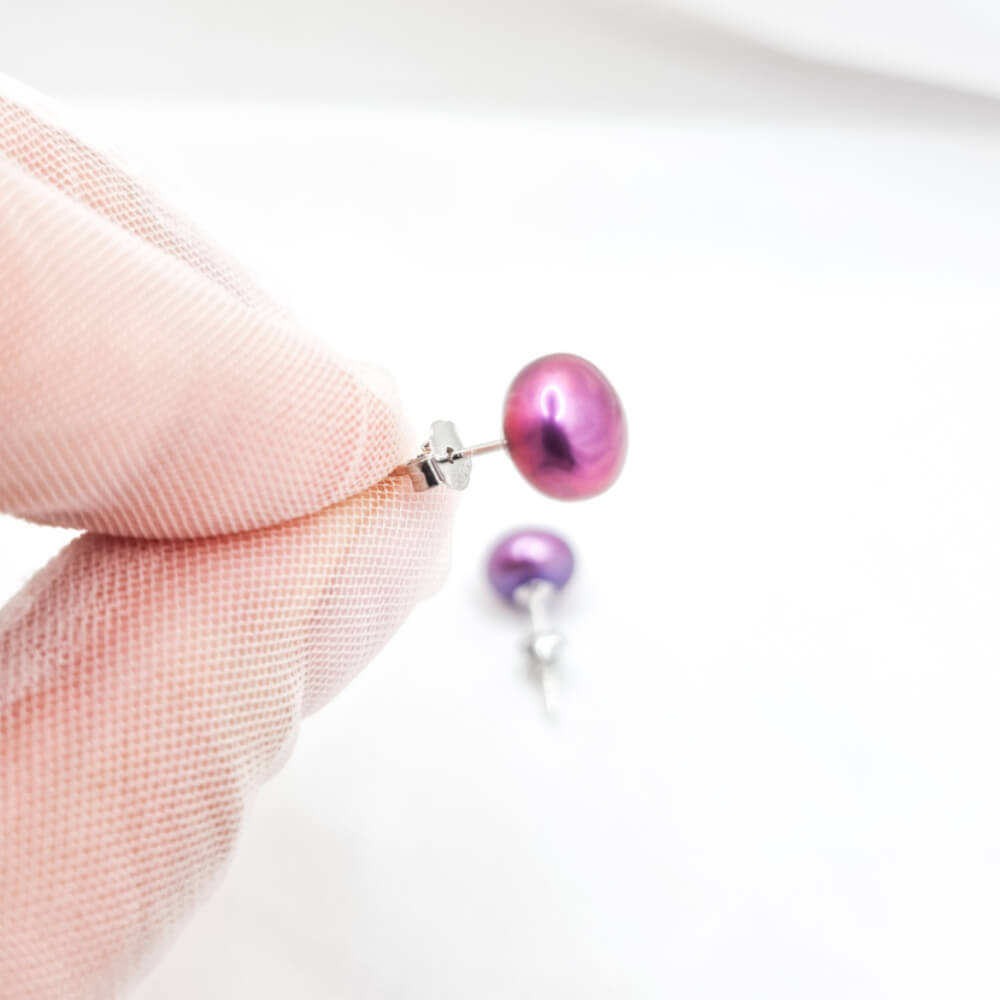 Silver Earrings “Be Pure”, Purple, 925 Sterling Silver and Natural Pearls 8–9 mm, MYGRACE