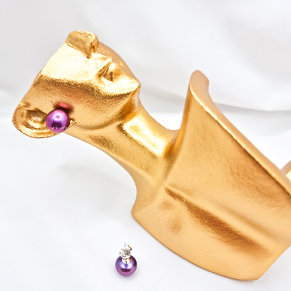 Silver Earrings “Be Pure”, Purple, 925 Sterling Silver and Natural Pearls 8–9 mm, MYGRACE