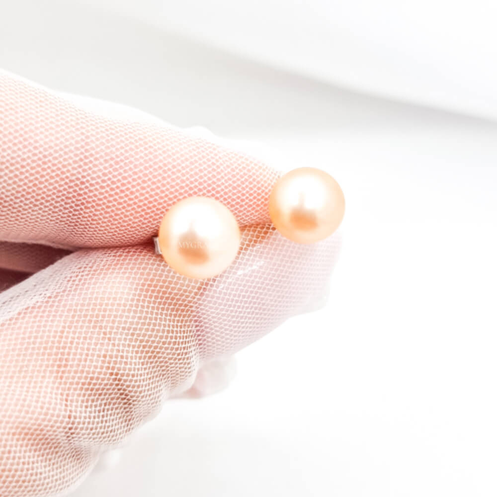 Silver Earrings “Be Pure”, Peach/Somon, 925 Sterling Silver, Natural Pearls 8-9 mm, MYGRACE
