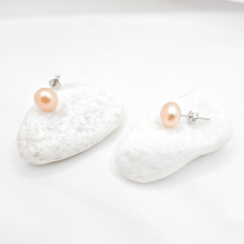 Silver Earrings “Be Pure”, Peach/Somon, 925 Sterling Silver, Natural Pearls 8-9 mm, MYGRACE