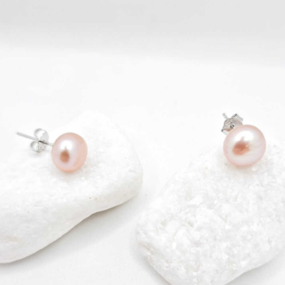 Cercei argint ”Be pure”, rose gold, argint 925 și perle naturale 8-9 mm, MYGRACE