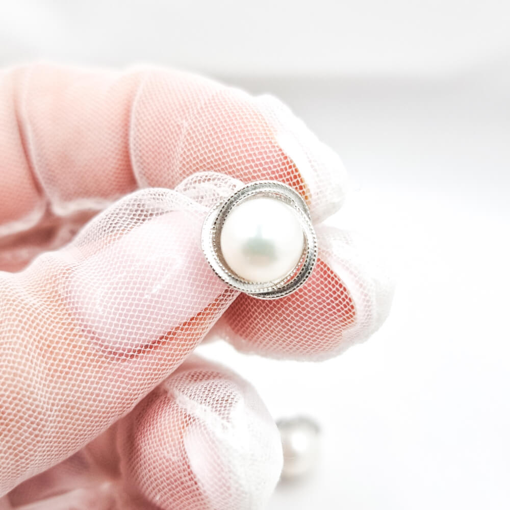 Cercei argint ”Be pure”, albi, argint 925 și perle naturale 8 mm, montură argintie, mireasă, MYGRACE