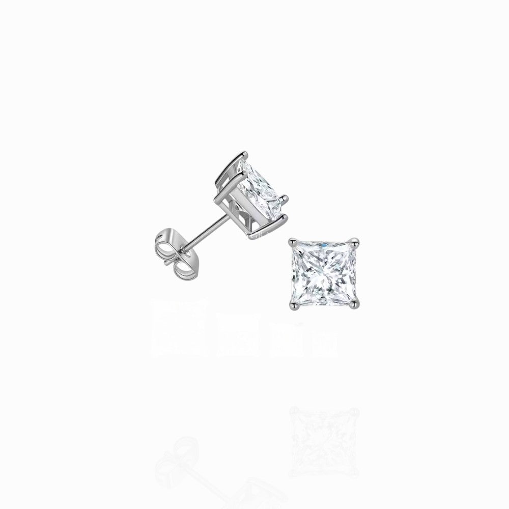Cercei argint ”Be classy”, argint 925, placați cu rodiu și decorați cu zirconiu, pătrați, 3 mm