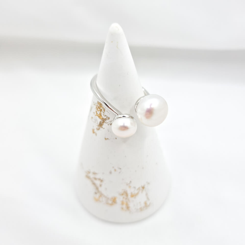 Silver Ring “Be Pure”, White, 925 Sterling Silver and Natural Pearls, Adjustable, MYGRACE