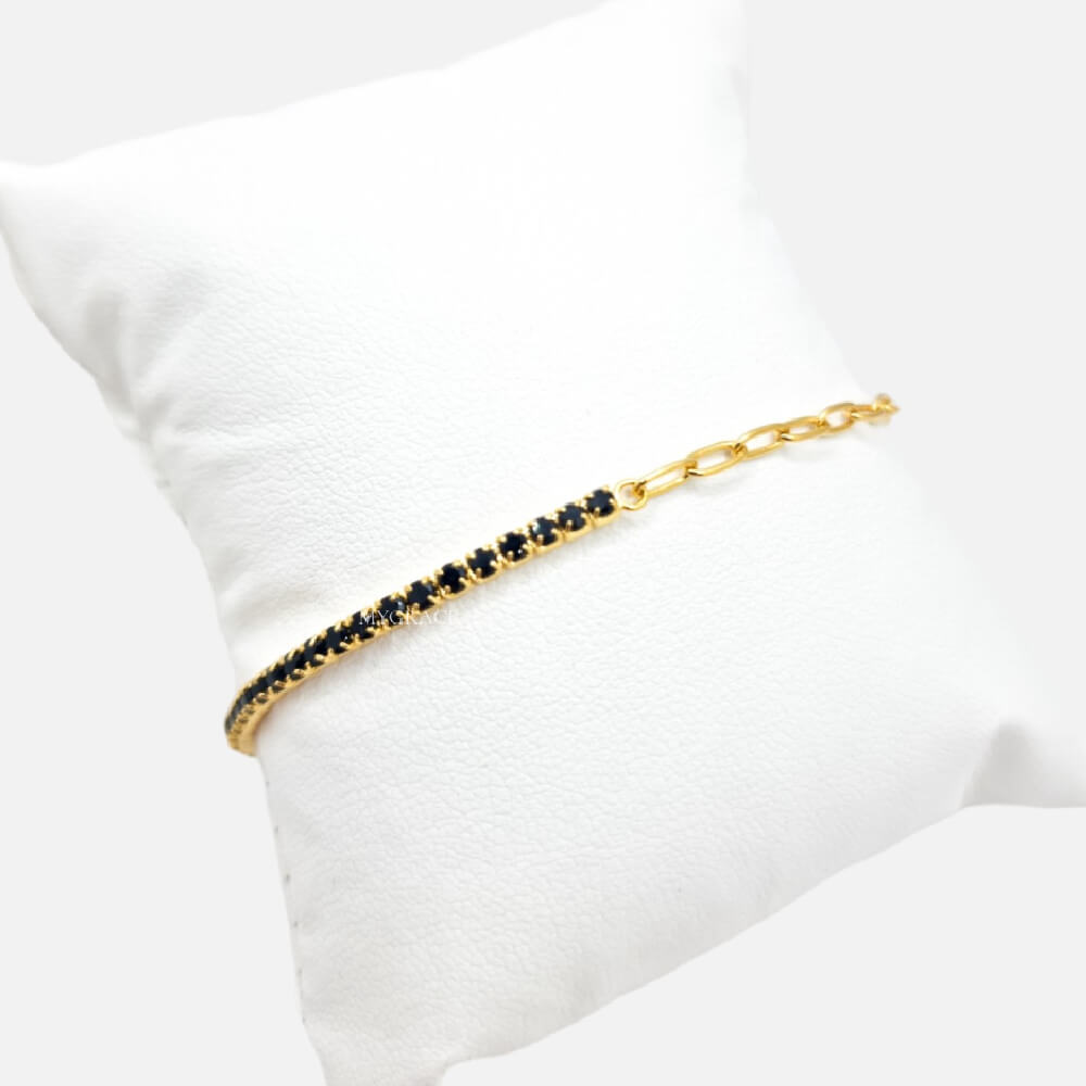925 Sterling Silver Tennis Bracelet, Gold/Black, Gold-Plated and Adorned with Zirconia/Links, 2 mm, MYGRACE