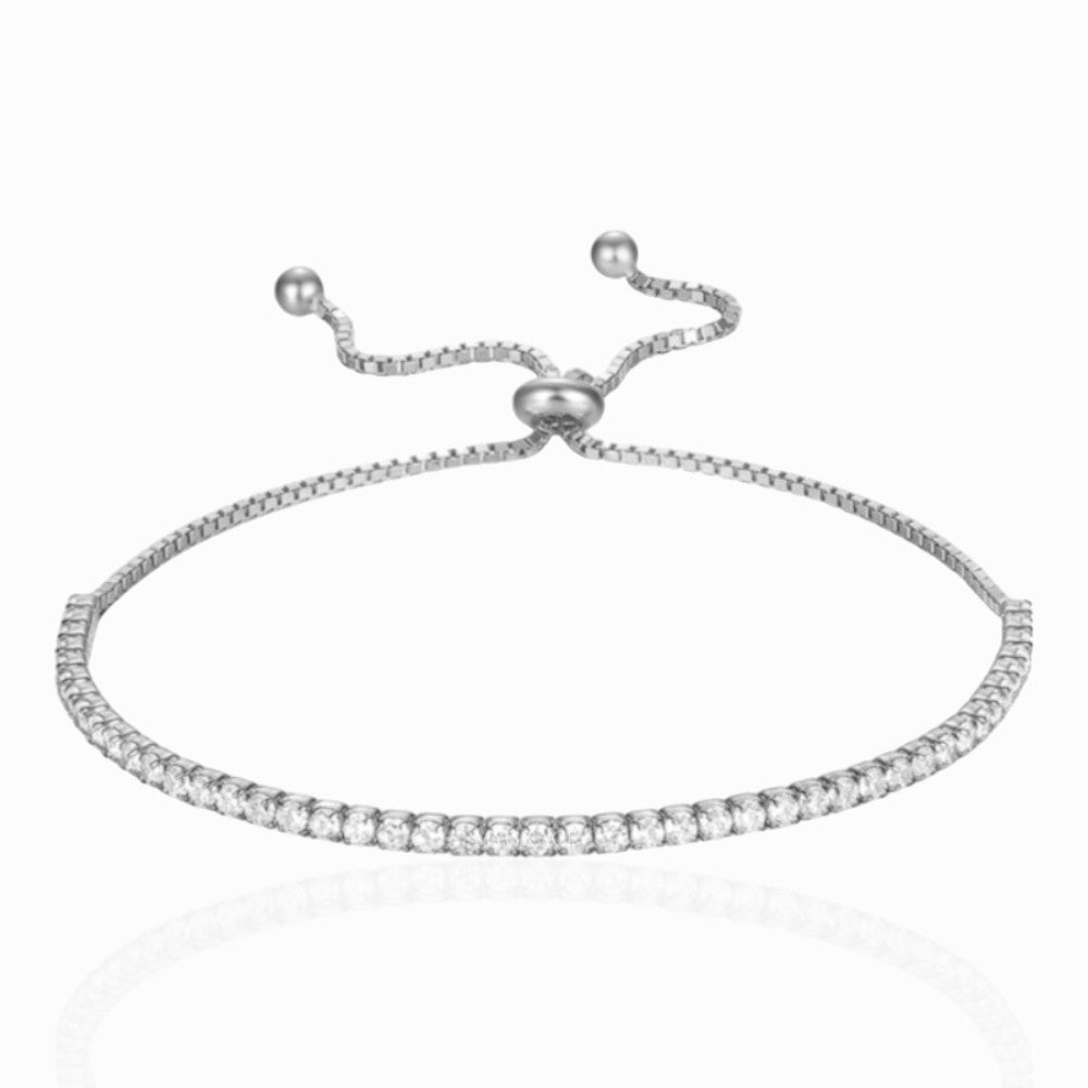 925 Sterling Silver Tennis Bracelet, Silver, Rhodium-Plated and Adorned with Zirconia, 2 mm, Adjustable – MYGRACE