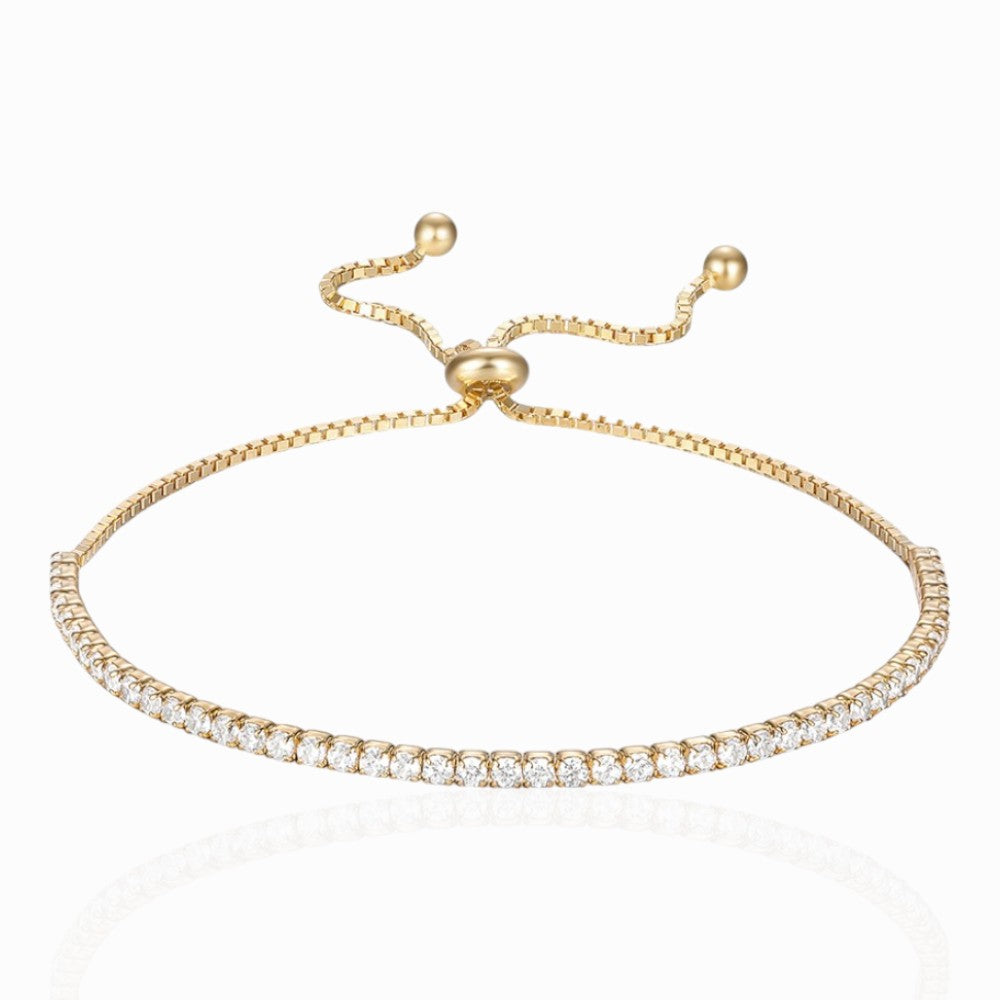 Brățară tennis argint 925, aurie, placată cu aur și decorată cu zirconiu, 2 mm, reglabilă, MYGRACE