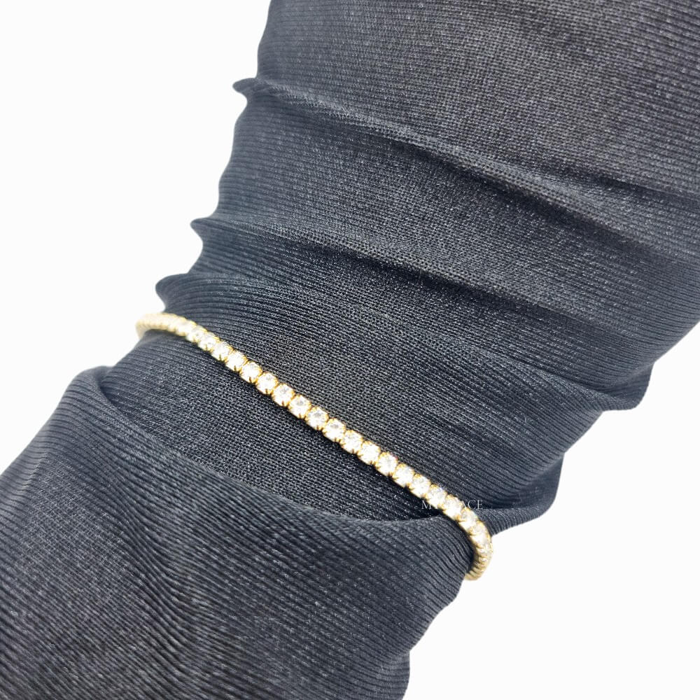 Brățară tennis argint 925, aurie, placată cu aur și decorată cu zirconiu, 2 mm, reglabilă, MYGRACE