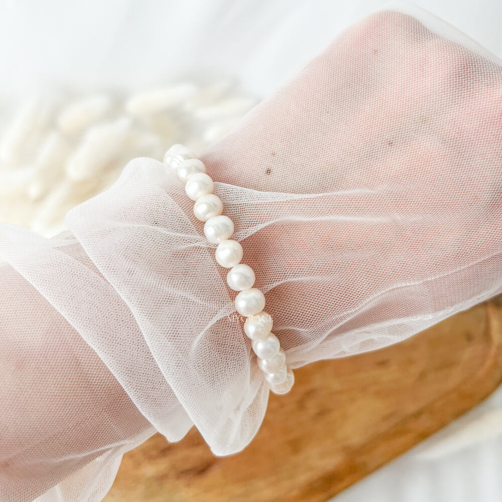 925 Sterling Silver Bracelet with Natural Pearls, White, Gold-Plated – MYGRACE