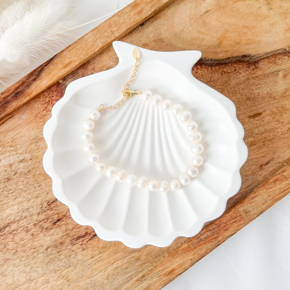 925 Sterling Silver Bracelet with Natural Pearls, White, Gold-Plated – MYGRACE