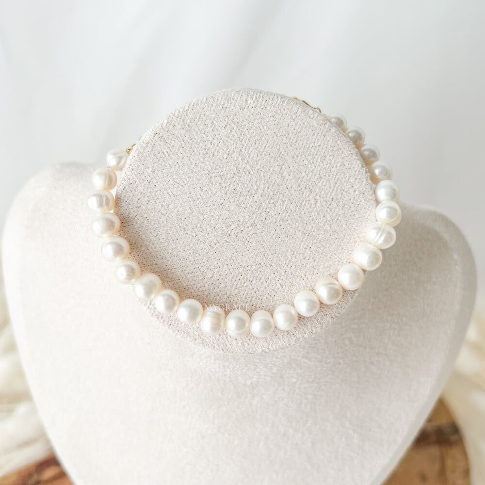 925 Sterling Silver Bracelet with Natural Pearls, White, Gold-Plated – MYGRACE