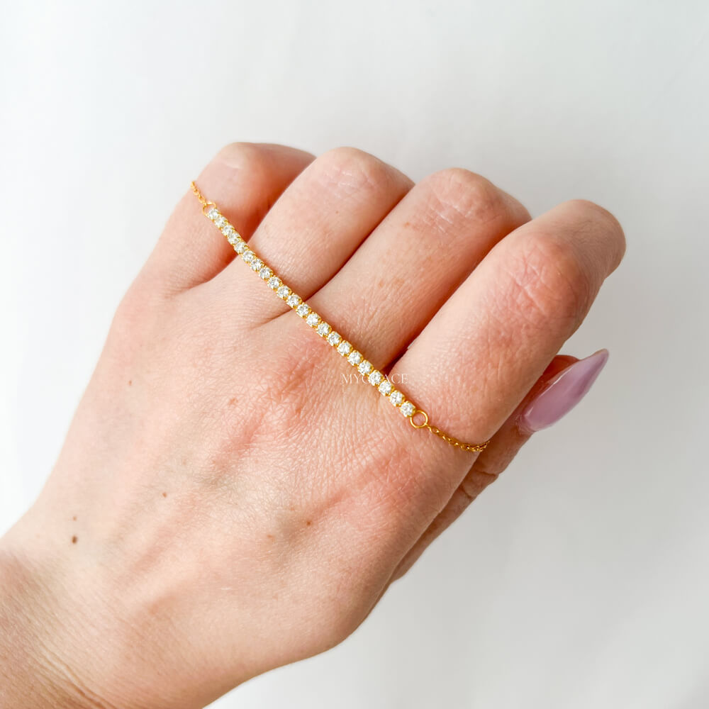 925 Sterling Silver Tennis Bracelet, Gold, Gold-Plated, Adorned with Zirconia, 2 mm – MYGRACE