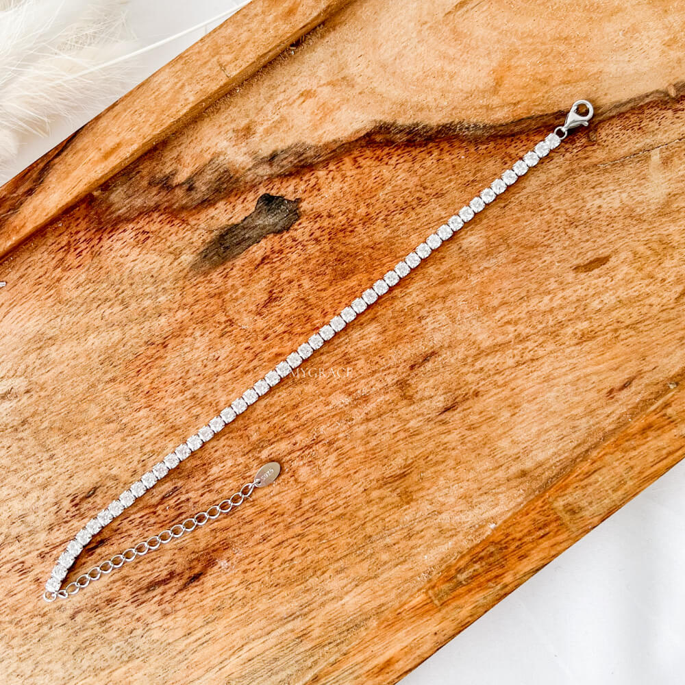 925 Sterling Silver Tennis Bracelet, Silver, Rhodium-Plated, Adorned with Zirconia, 3 mm – MYGRACE