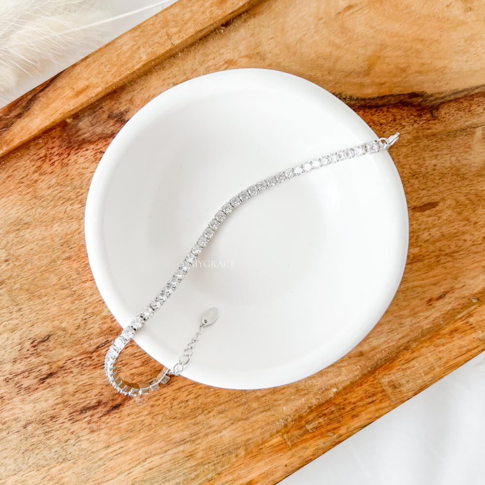 925 Sterling Silver Tennis Bracelet, Silver, Rhodium-Plated, Adorned with Zirconia, 3 mm – MYGRACE