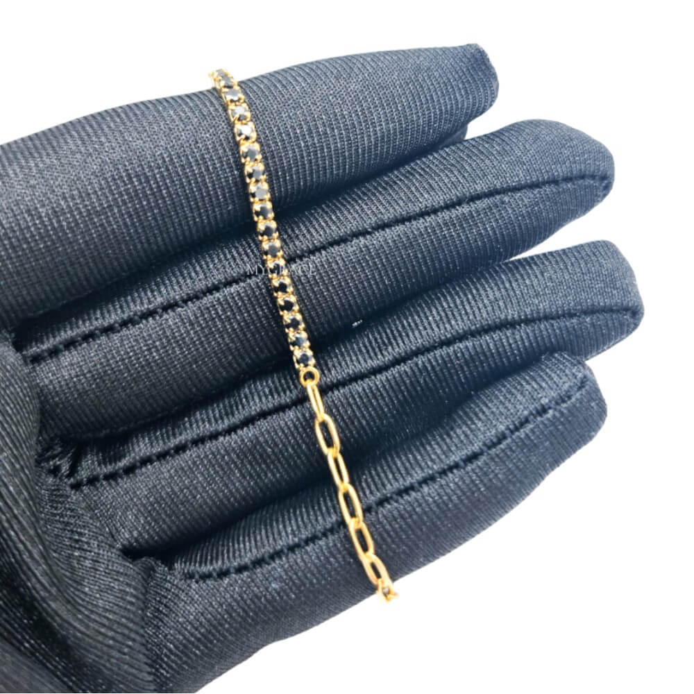 925 Sterling Silver Tennis Bracelet, Gold/Black, Gold-Plated and Adorned with Zirconia/Links, 2 mm, MYGRACE