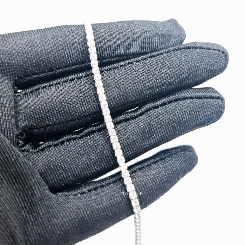 925 Sterling Silver Tennis Necklace / Choker, Silver, Rhodium-Plated, Adorned with Zircon Stones (2 mm), Adjustable – MYGRACE