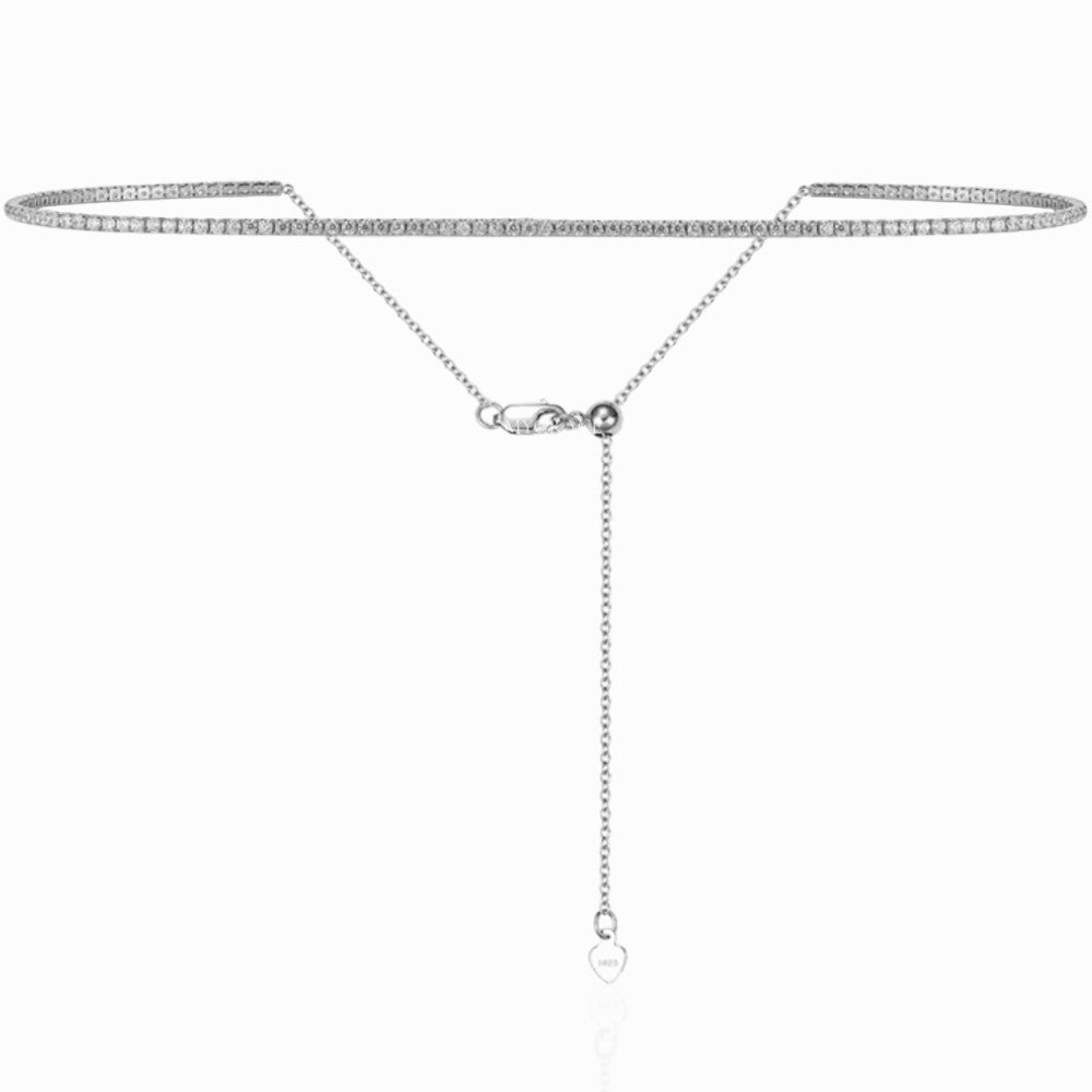925 Sterling Silver Tennis Necklace / Choker, Silver, Rhodium-Plated, Adorned with Zircon Stones (2 mm), Adjustable – MYGRACE