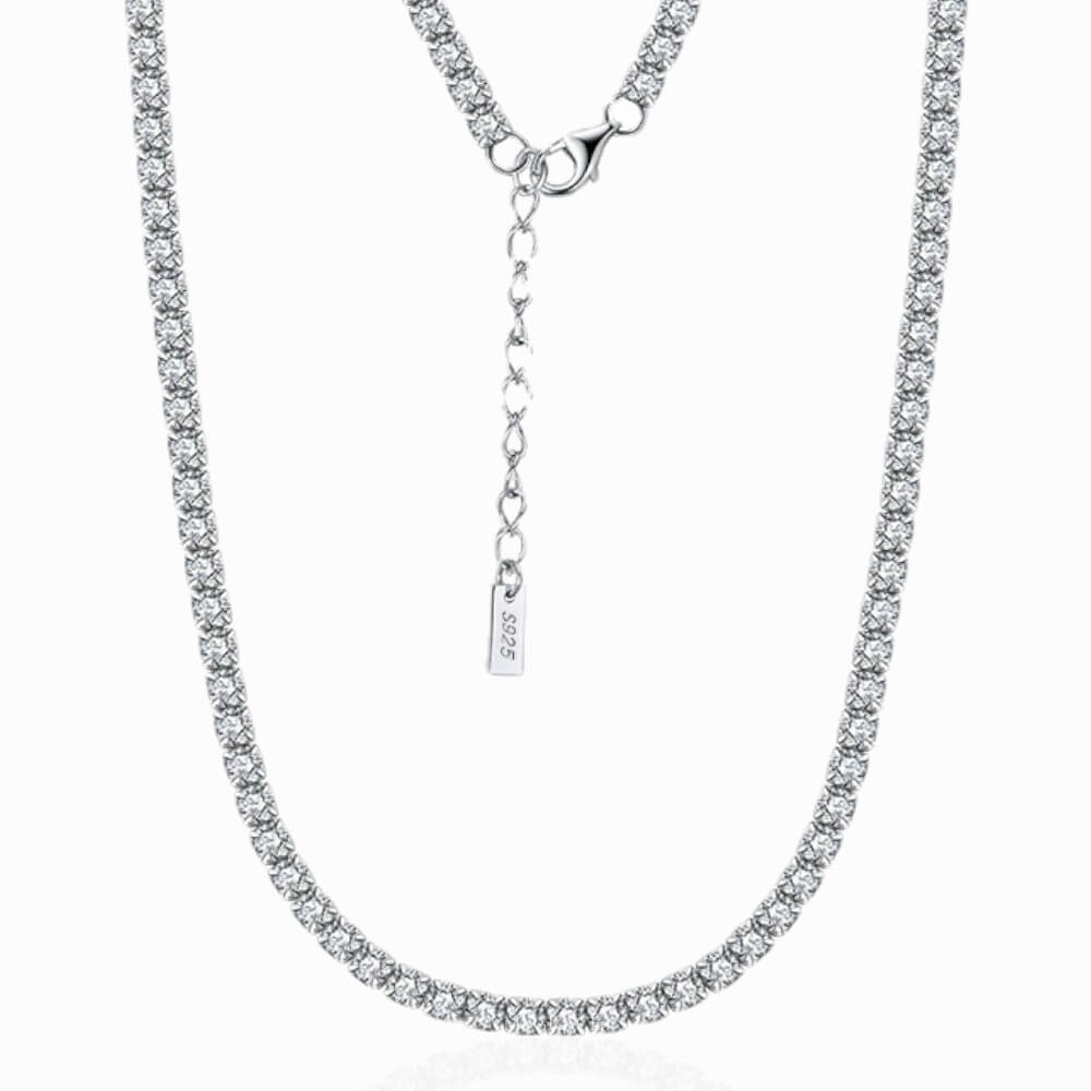925 Sterling Silver Tennis Necklace, Silver, Rhodium-Plated, Adorned with Zircon Stones (3 mm) – MYGRACE