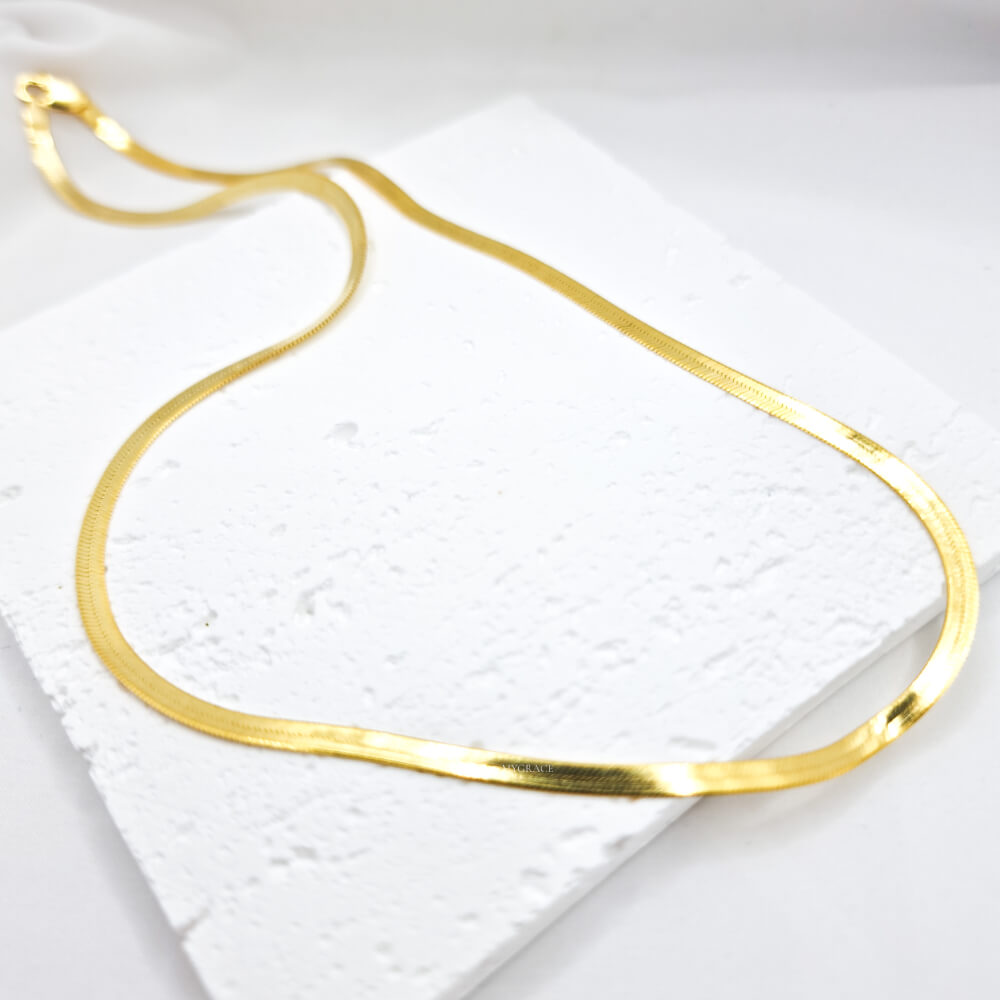 925 Sterling Silver Herringbone Necklace, Gold-Plated, 3 mm – MYGRACE