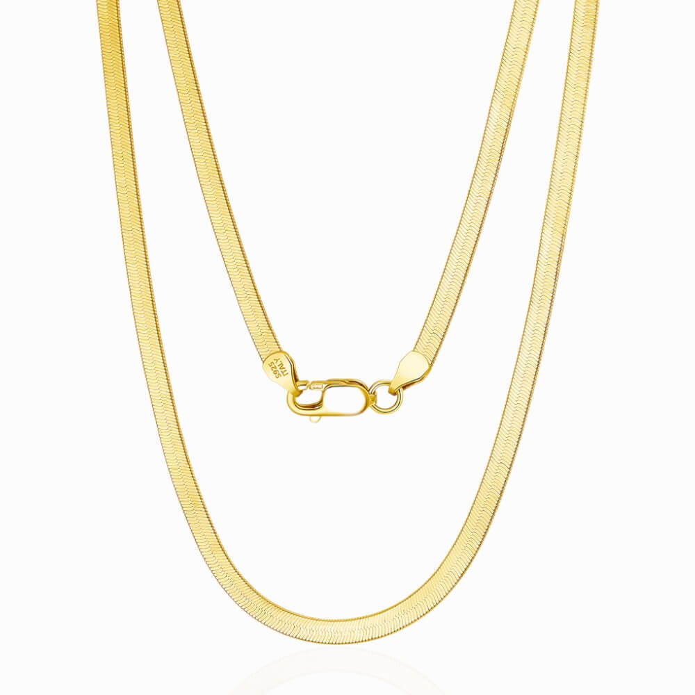 925 Sterling Silver Herringbone Necklace, Gold-Plated, 3 mm – MYGRACE