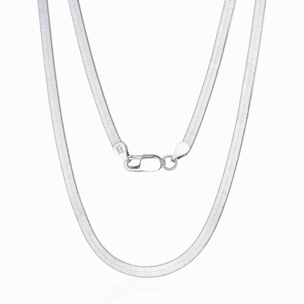 925 Sterling Silver Herringbone Necklace, Rhodium-Plated, Silver, 3 mm – MYGRACE