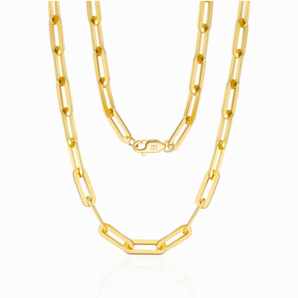 925 Sterling Silver Paperclip Chain Necklace, Gold-Plated, 3 mm – MYGRACE
