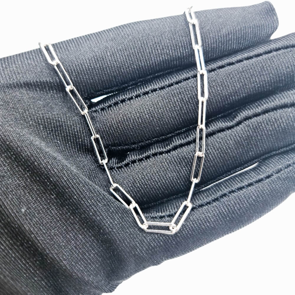 925 Sterling Silver Paperclip Necklace, Rhodium-Plated, Silver, 3 mm – MYGRACE