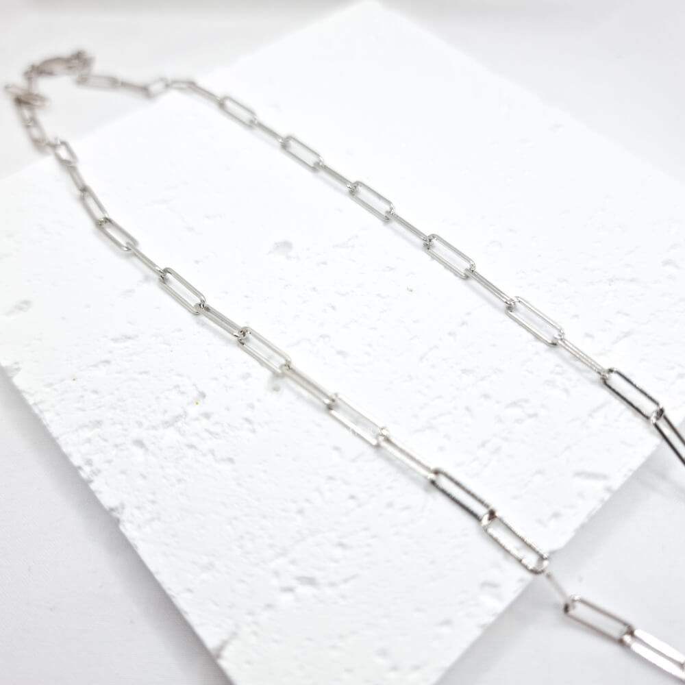 925 Sterling Silver Paperclip Necklace, Rhodium-Plated, Silver, 3 mm – MYGRACE