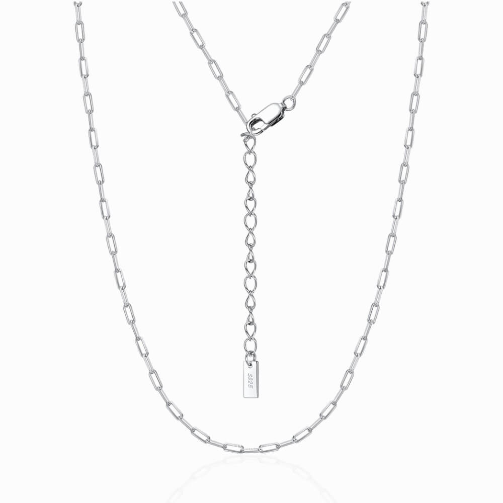 925 Sterling Silver Paperclip Necklace, Silver, Rhodium-Plated, 2 mm – MYGRACE
