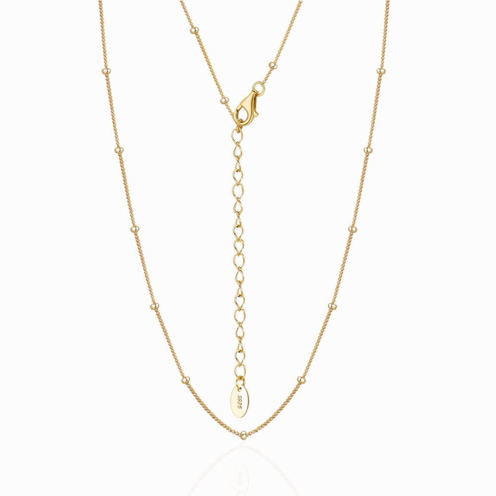 925 Sterling Silver Chain Necklace, Gold, Gold-Plated, Bead Design, 2 mm, MYGRACE