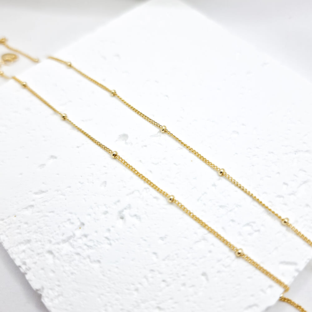 925 Sterling Silver Chain Necklace, Gold, Gold-Plated, Bead Design, 2 mm, MYGRACE